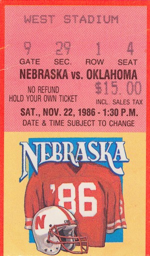 1986 Oklahoma vs. Nebraska Ticket Wall Art